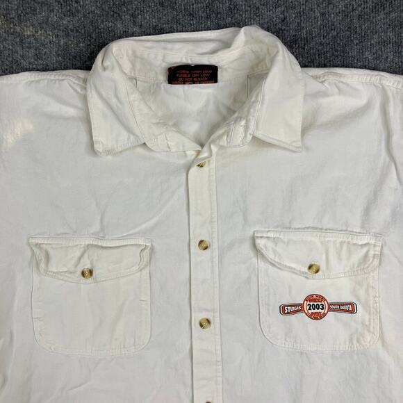 Biker Design Sleeveless Button-Up Shirt Men's 3XL White Frayed Motorcycle Vest - Picture 3 of 9